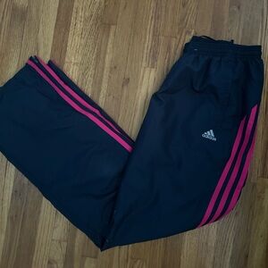 Adidas Kids Black Joggers with Pink Stripes
